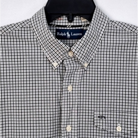 Ralph Lauren Classic Fit Gingham Check Long Sleeve Button-Down Check Shirt, Men's Size L cotton Blue type light blue Vintage Second Hand